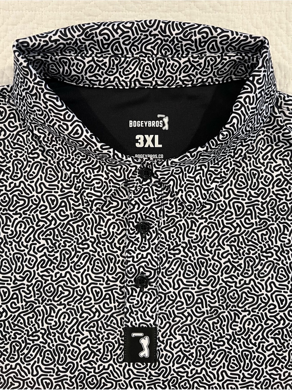 Bogey Bros Hidden Words Men's 3XL Black & White Performance Golf Polo